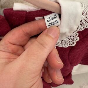 Burgundy Baby Dress with White Lace Collar